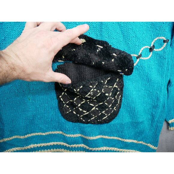 Vintage Chaus Sweater Women’s size 2X Blue Knit Purse Pocket Long Sleeve - Picture 11 of 12